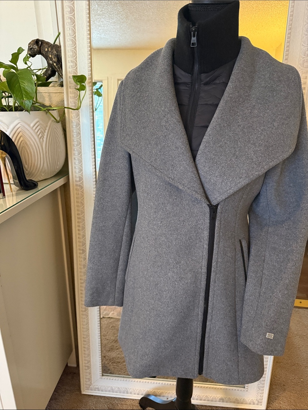 Womens ABBI Straight-Fit Mixed Media Wool Coat With Removeable Bib